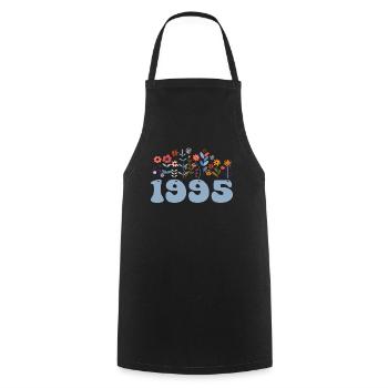 1995 Motif floral 1995 Floral thème fleurs 1995 - Tablier de cuisine - noir - Devant - AI Model Male 185 dark (185cm)