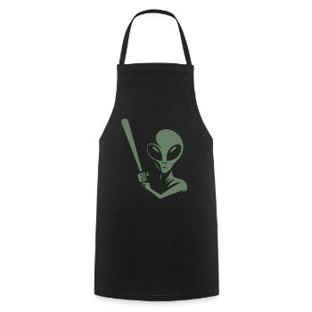 Alien Baseball Player Silhouette Minimalist - Cooking Apron - black - Front - AI Model Male 185 dark (185cm)