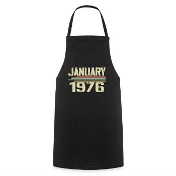 Janvier 1976 - Cadeau d’anniversaire Janvier 1976 - Tablier de cuisine - noir - Devant - AI Model Male 185 dark (185cm)