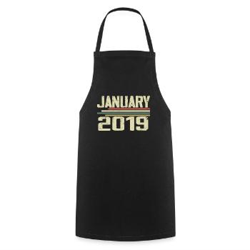 Januar 2019 - Geburtstagsgeschenk Januar 2019 - Kochschürze - Schwarz - Vorne - AI Model Male 185 dark (185cm)
