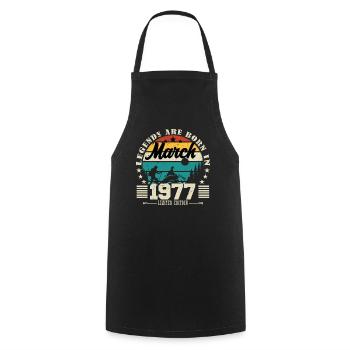 Mars 1977. Cadeau d'anniversaire mars 1977. - Tablier de cuisine - noir - Devant - AI Model Male 185 dark (185cm)