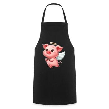 mignon cochon ange dessin animé halo ailes - Tablier de cuisine - noir - Devant - AI Model Male 185 dark (185cm)
