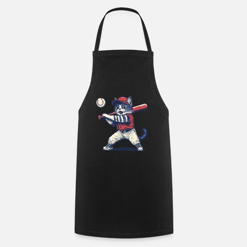 Katze Baseball - Kochschürze - Schwarz