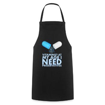 Vitamines à mon âge dont j’ai besoin - Tablier de cuisine - noir - Devant - AI Model Male 185 dark (185cm)