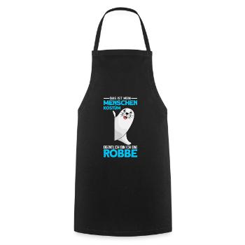 Menschen Kostüm bin eine robbe - Seelöwe Seehund - Kochschürze - Schwarz - Vorne - AI Model Male 185 dark (185cm)