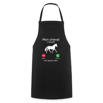 Mon cheval m'appelle faut quẹ j’y aille T-shirt - Tablier de cuisine - noir - Devant - AI Model Male 185 dark (185cm)