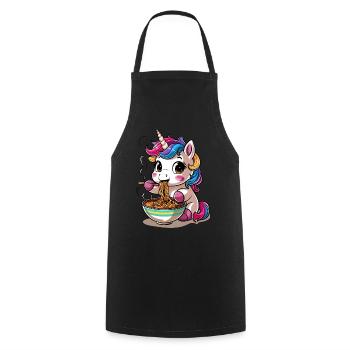 Cute unicorn eating ramen - Cooking Apron - black - Front - AI Model Male 185 dark (185cm)