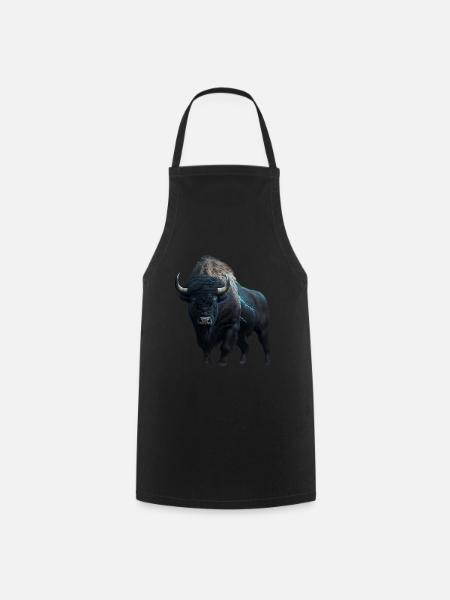 Bison schwarz Büffel mit Blitzen und Donner stark - Kochschürze - Schwarz