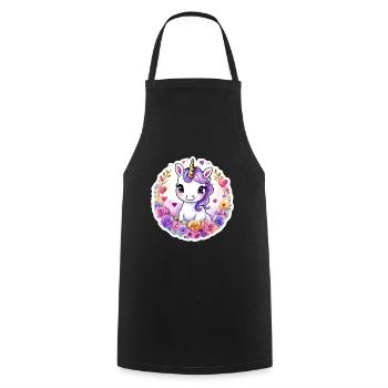 Licorne avec des fleurs/Roses colorées - Licorne douce - Tablier de cuisine - noir - Devant - AI Model Male 185 dark (185cm)