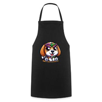 Mardi Gras Beagle: Hund mit Maske und Perlen - Kochschürze - Schwarz - Vorne - AI Model Male 185 dark (185cm)