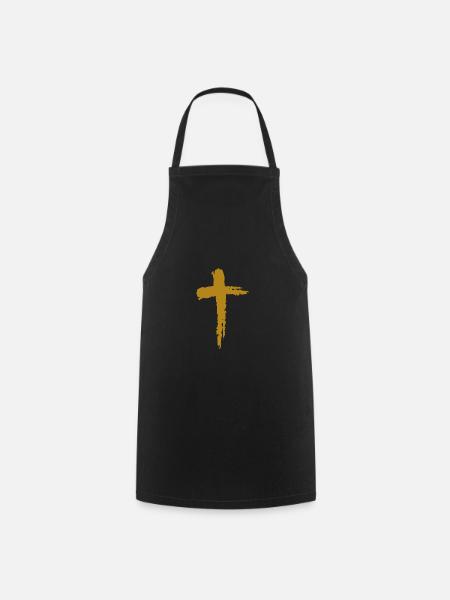 Christianity Religion Cross in Gold - Cooking Apron - black