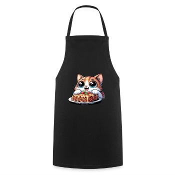 Chat aimant les lasagnes - Tablier de cuisine - noir - Devant - AI Model Male 185 dark (185cm)