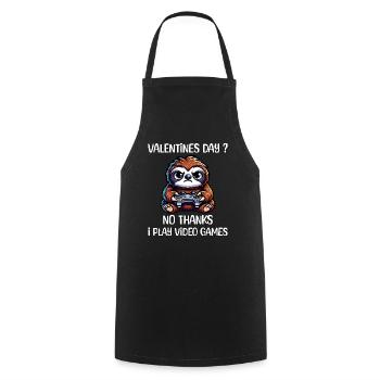 Funny Sloth Gamer Valentine's Day? No thank you - Cooking Apron - black - Front - AI Model Male 185 dark (185cm)