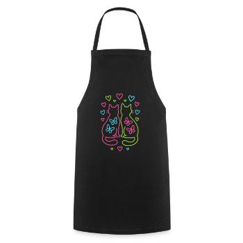 Chats néon avec cœurs et papillons - Tablier de cuisine - noir - Devant - AI Model Male 185 dark (185cm)