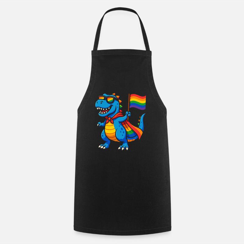 Pride Dino mit Regenbogen Cape - Kochschürze - Schwarz