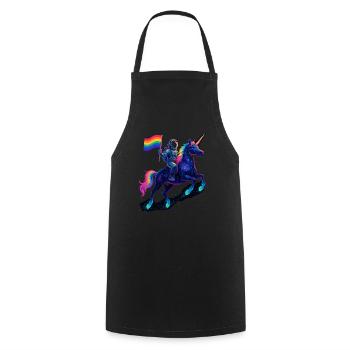 Astronaute sur licorne avec drapeau arc-en-ciel - Tablier de cuisine - noir - Devant - AI Model Male 185 dark (185cm)