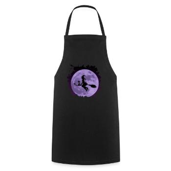 Sorcière avec chat doux « Catrina » sur balai avec la lune - Tablier de cuisine - noir - Devant - AI Model Male 185 dark (185cm)