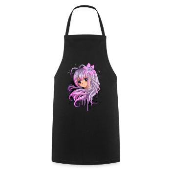 Cute Anime Girl - Cooking Apron - black - Front - AI Model Male 185 dark (185cm)