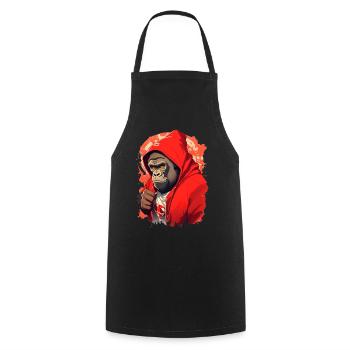 Gorilla mit rotem Hoody - Kochschürze - Schwarz - Vorne - AI Model Male 185 dark (185cm)
