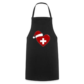Coeur de Noël drapeau suisse - Tablier de cuisine - noir - Devant - AI Model Male 185 dark (185cm)