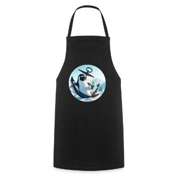 Casual penguin sits on anchor and drinks - Cooking Apron - black - Front - AI Model Male 185 dark (185cm)