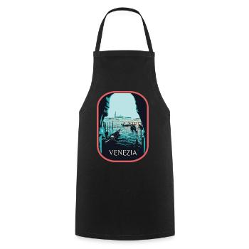 Illustration typical view of Venice and Gondolas - Cooking Apron - black - Front - AI Model Male 185 dark (185cm)