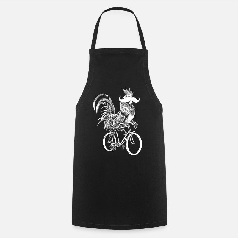 Coq & Bicycles - version blanche - Tablier de cuisine - noir
