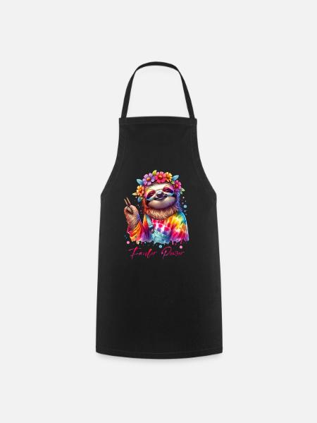 Fauler Power - Flower Power - Hippie Faultier - Kochschürze - Schwarz