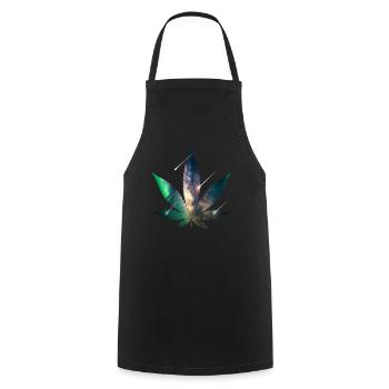 Galaxy Hanfblatt - Cannabis - Weed - Kochschürze - Schwarz - Vorne - AI Model Male 185 dark (185cm)