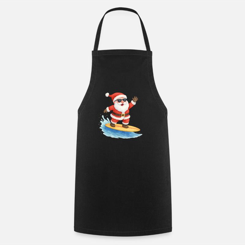 Conception de Noël Cool Santa Surfer - Tablier de cuisine - noir
