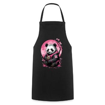 Rosa Panda im geblümten Kimono - Kochschürze - Schwarz - Vorne - AI Model Male 185 dark (185cm)