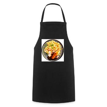 Dish with sausage and mashed potatoes - Cooking Apron - black - Front - AI Model Male 185 dark (185cm)