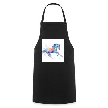 Regenbogen-Aquarell-Galopppferd - Kochschürze - Schwarz - Vorne - AI Model Male 185 dark (185cm)