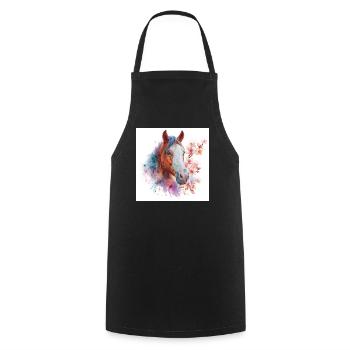 Watercolor Horse with Blossoms - Cooking Apron - black - Front - AI Model Male 185 dark (185cm)