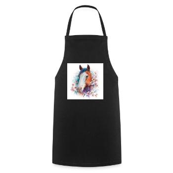 Watercolor Horse Bloom Portrait - Cooking Apron - black - Front - AI Model Male 185 dark (185cm)