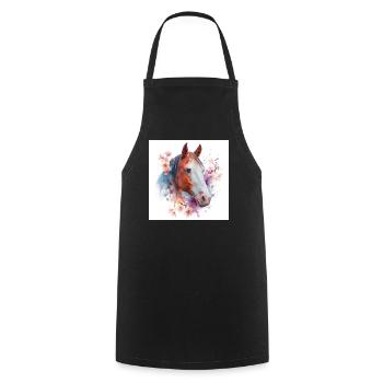 Floral Watercolor Horse - Cooking Apron - black - Front - AI Model Male 185 dark (185cm)