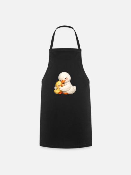 Mutter-Ente kuschelt mit ihrem Baby - Kochschürze - Schwarz