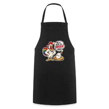 Hi, nice to breed you! LGBTQ+ design, rooster with egg - Cooking Apron - black - Front - AI Model Male 185 dark (185cm)