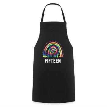 Tie Dye Rainbow Fifteen Years 15th Birthday - Cooking Apron - black - Front - AI Model Male 185 dark (185cm)