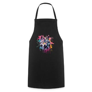 Cool Colorful Wolf in Watercolors. Illustration - Cooking Apron - black - Front - AI Model Male 185 dark (185cm)