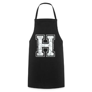 Letter H in white in the used look - Cooking Apron - black - Front - AI Model Male 185 dark (185cm)