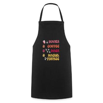 Books, Coffee, Dogs, and Social Justice - Cooking Apron - black - Front - AI Model Male 185 dark (185cm)