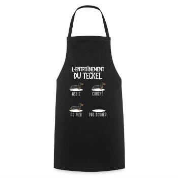 L'Entrainement Du Teckel Humour Petit Chien Mignon - Tablier de cuisine - noir - Devant - AI Model Male 185 dark (185cm)