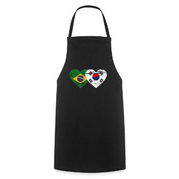 Brazil South Korea flag heart used - Cooking Apron - black - Front - AI Model Male 185 dark (185cm)