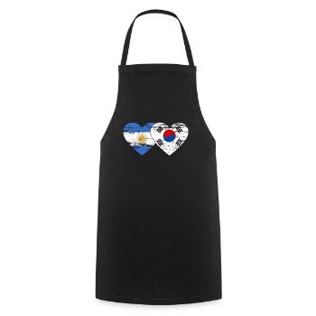 Argentina South Korea Flag Heart Used - Cooking Apron - black - Front - AI Model Male 185 dark (185cm)
