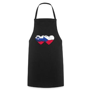 Slovénie République tchèque Drapeau Coeur utilisé - Tablier de cuisine - noir - Devant - AI Model Male 185 dark (185cm)