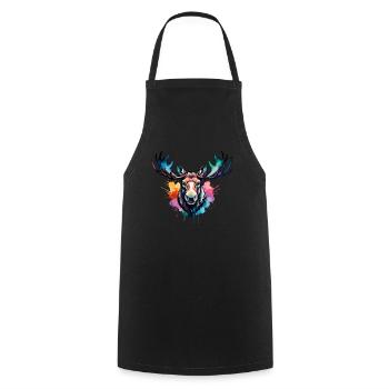 Moose Cool in the Forest, Colorful Design, Watercolor - Cooking Apron - black - Front - AI Model Male 185 dark (185cm)