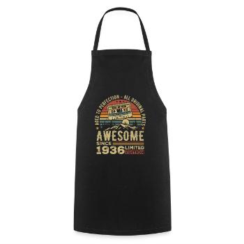 Cadeau D’anniversaire Vintage 1936 | Né en 1936 - Tablier de cuisine - noir - Devant - AI Model Male 185 dark (185cm)