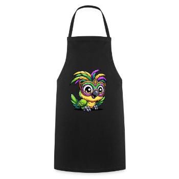 Perroquet Mardi Gras, Plumage Coloré - Tablier de cuisine - noir - Devant - AI Model Male 185 dark (185cm)