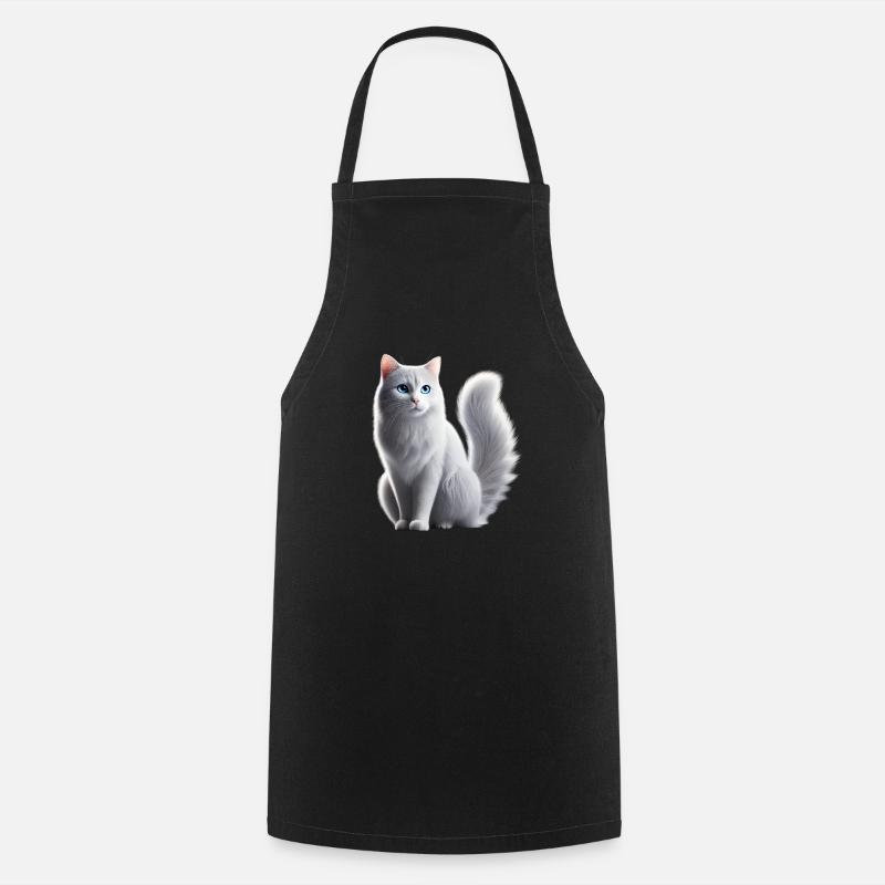Chat Blanc Yeux Bleus - Tablier de cuisine - noir